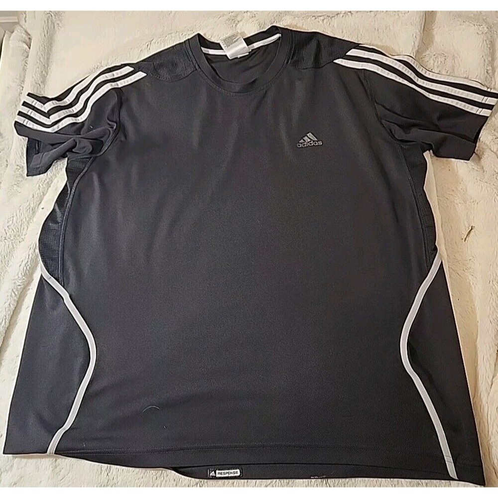 Adidas Shirt Mens 3 Stripe Climalite High Performance Breathable Black Large